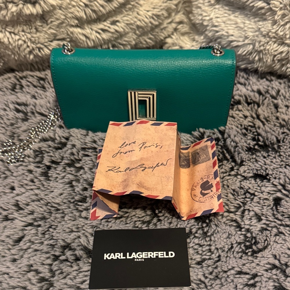 Karl Lagerfeld Teal Clutch/Crossbody/shoulder with Silver Chain